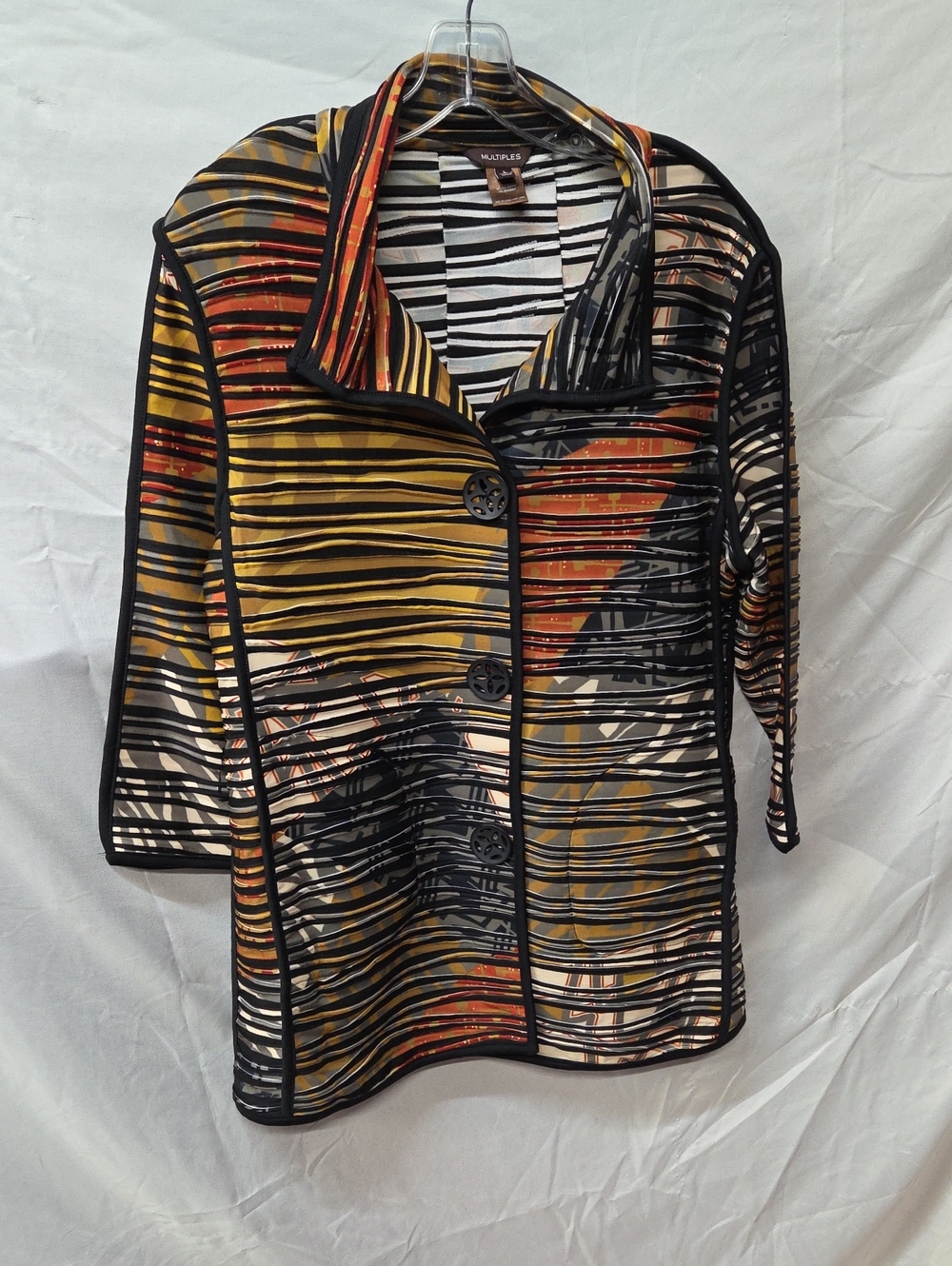 Multiples Multicolor Striped Layered Jacket in Yellow, Black, Cream Large